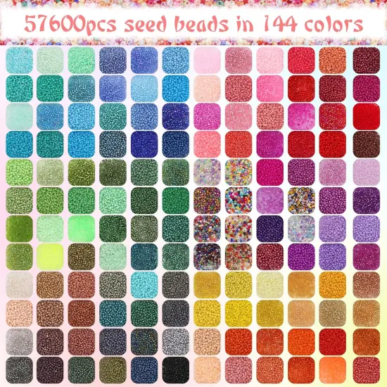 57600pcs 2mm Glass Seed Beads Small Craft Beads for DIY Bracelet Necklaces Crafting {2}