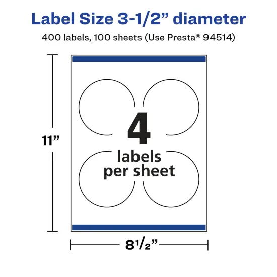 Avery Glossy White Round Labels with Sure Feed, 3.5" Diameter {5}