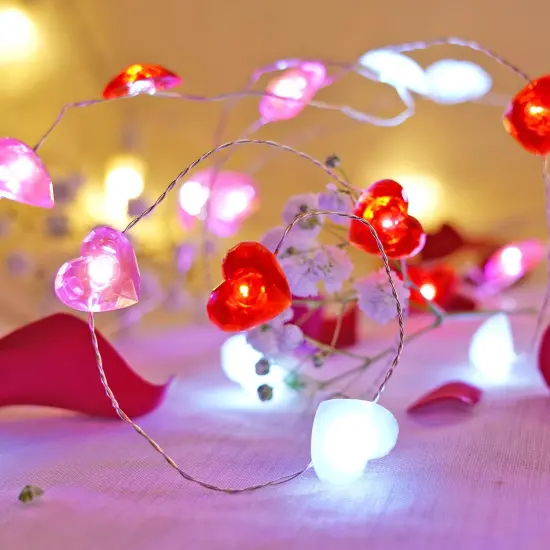 Libreath Valentines Day Decor 10 ft 40 LEDs Red White Pink Heart String Lights Battery Operated Garland Valentines Day Lights with Timer Valentines Day Decorations for The Home Indoor Mother's Day {2}
