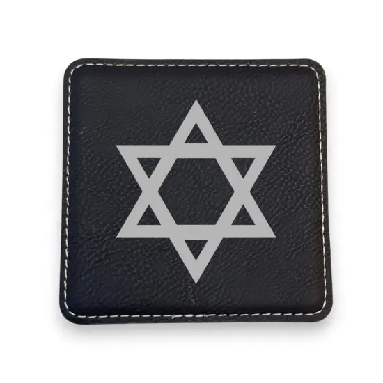 Coaster - Star of David - SET OF 2 - Leather or Stitched Cork Dark Brown/Black {3}