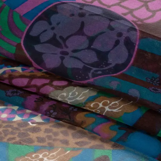 1 Yard Purple, Blue and Brown Garden Patchwork Silk Chiffon Designer Fashion Textile 54 inch Width {1}