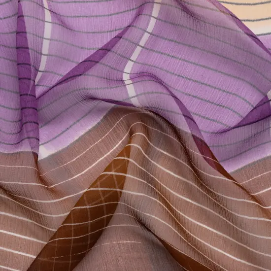 1 Panel Elegant Brown Beige and Purple Stripes Rectangles Crinkled Silk Chiffon 54 Inch Width {1}