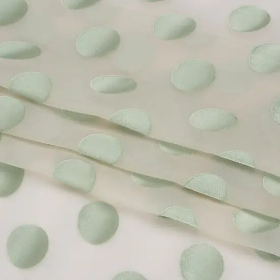1 Yard Cream and Mint Polka Dot Silk Satin Burnout Chiffon Dress Fabric 54 Inch Width {3}