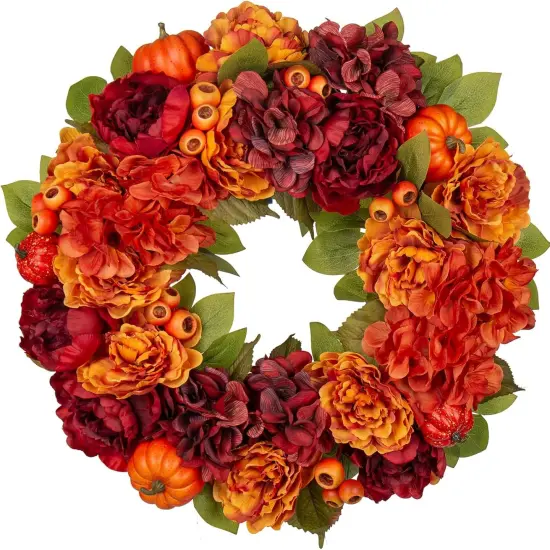 24" Artificial Fall Floral Peony Wreath {1}