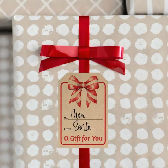 Great Papers! Holiday Sticker Roll, Kraft Bow Gift Tag, 2" x 3", 250 per roll {5}