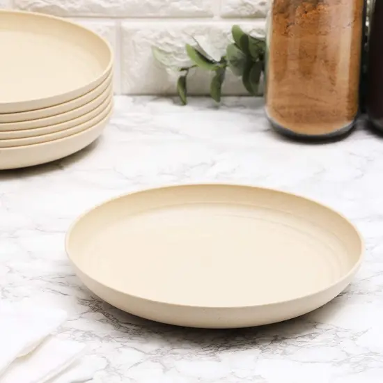 6-Pack Wheat Straw Plates 8.75" Unbreakable Dishwasher & Microwave Safe Eco-Friendly Tableware, Beige Brown {3}