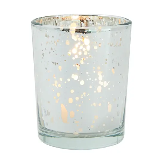 24-Pack Mercury Glass Speckled Candle Holders for 2-Inch Votive Candles, 2.6-Inch Tall Silvered Glass Candleholders for Short Round Wax and Tealight Candles (Silver) {6}