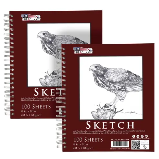 8"x10" Sketch Book Pad, 2 Pack (100 Sheets Each), 60lb (100gsm) Spiral Bound - Sketching, Drawing Pad, Acid-Free Paper - Sketch Pads For Adults, Students: Colored Pencils, Charcoal {1}