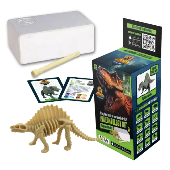 Dino Explorers: AR Dinosaur XL & Brick Combo - Spinosaurus - 10" Articulated Sound Toy Figure & Paleontology Dig Kit, Augmented Reality Set, Kids 3+ {5}