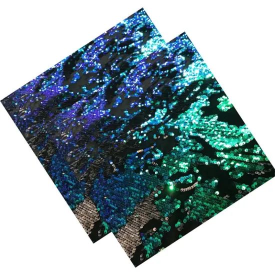 Flashback Stretch Velvet Flip Sequin Fabric Black/Green Ir {5}