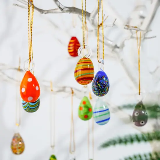 12PCS Blown Glass Easter Eggs Hanging Ornaments for Easter Tree Decorations Home Party DIY Crafts {4}