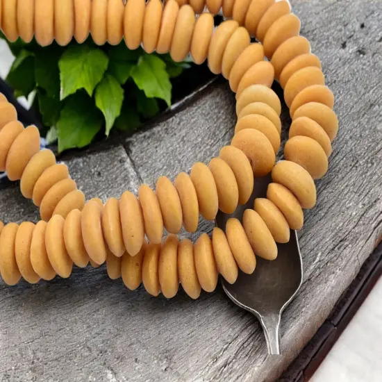 13~15mm Sunflower Yellow Recycled African Glass Heishi Beads {3}