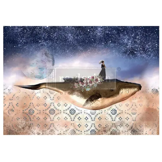 A1 Decoupage Fiber - Whale In Cosmos - 1 sheet, A1 size {1}