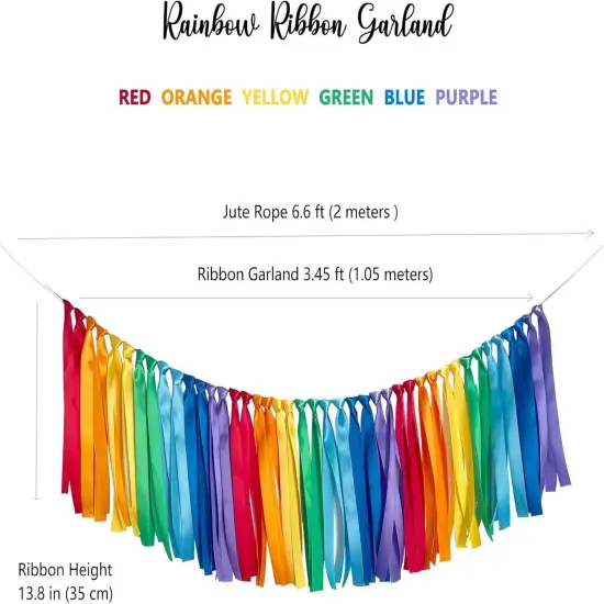 Rainbow Ribbon Felt Ball Garland Fabric Pom Pom Banner(Rainbow) {2}