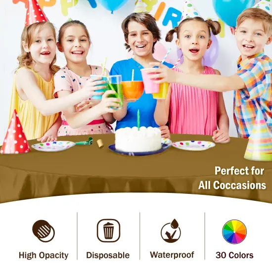 Exquisite Disposable Round Plastic Tablecloths &ndash; 12 Pack 84" Disposable Table Cloths &ndash; Indoor/Outdoor Party Tablecloth &ndash; Round Plastic Table Cover for Events & Party Supplies Gold {3}