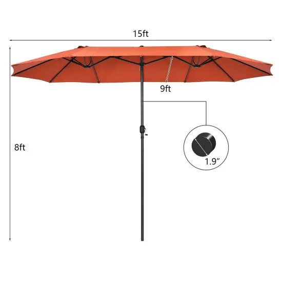 Costway 15FT Patio Double-Sided Umbrella Crank Outdoor Garden Market Sun Shade Red\Blue\Coffee\Beige\Navy\Orange\Turquoise {4}