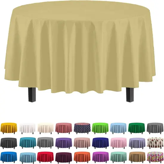 Exquisite Disposable Round Plastic Tablecloths &ndash; 12 Pack 84" Disposable Table Cloths &ndash; Indoor/Outdoor Party Tablecloth &ndash; Round Plastic Table Cover for Events & Party Supplies Light Yellow {6}