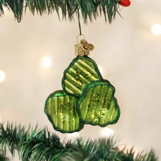 Old World Christmas 3.0" Pickle Chips - Tree Ornaments 3.0 Inch Pickle Chips Christmas Tree Ornament , Ornament Hamburger Relish Green {3}