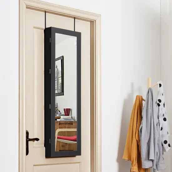 Costway Wall Door Mounted Mirror Jewelry Cabinet Organizer LED Lights {9}