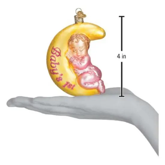Old World Christmas 4.0 Inch Dreamtime Girl Christmas Tree Ornament , Ornament Baby's First Christmas Crescent Moon Multicolored {2}