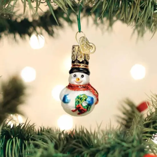 Old World Christmas 2.0 Inch Mini Snowman Christmas Tree Ornament , Ornament Wreath Blue Mittens White {3}