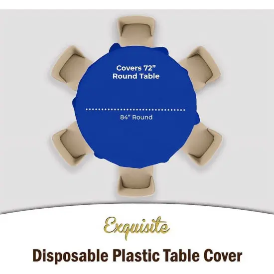 Exquisite Disposable Round Plastic Tablecloths &ndash; 12 Pack 84" Disposable Table Cloths &ndash; Indoor/Outdoor Party Tablecloth &ndash; Round Plastic Table Cover for Events & Party Supplies Dark Blue {3}