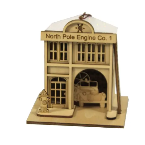 Ginger Cottages 4.0 Inch North Pole Engine Co. Tree Ornament , #1 Firehouse Truck Hydrant Beige {1}