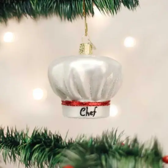 Old World Christmas 2.5 Inch Chef's Hat Christmas Tree Ornament , Toque Cook Food White {3}