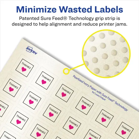 Avery Pearlized Ivory Square Labels with Sure Feed Technology, Print-to-the-Edge, 3/4" x 3/4" {4}