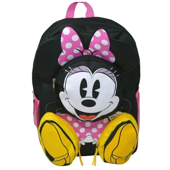 Disney Minnie Mouse Front Body 16" Backpack with 3D 3 Zipper Pockets {1}