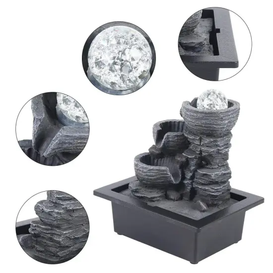 Indoor Tabletop Water Fountain with LED Light Portable Ornament Waterfall w/ LED {4}
