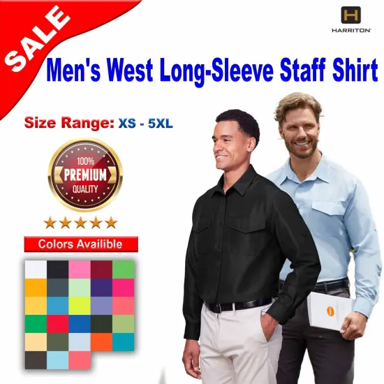 Harriton&reg; Men's Key West Long-Sleeve Performance Staff Shirt Khaki {2}