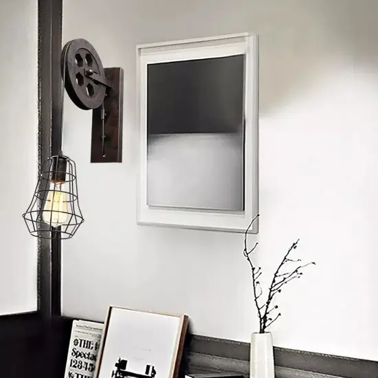 Vintage Wall Light Farmhouse Loft Hallway Lifting Pulley Wall Sconce Lamp Decor {3}