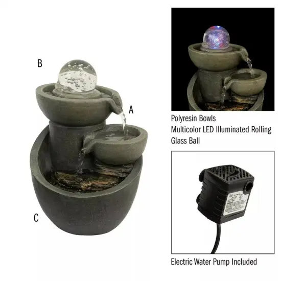 Tabletop Water Fountain Rolling Glass Ball Led Lights Shallow Pool Bowls {4}