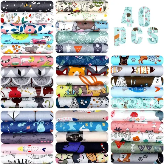 40 Pcs 20 x 20 Inch Cotton Fabric Bundle Square Quilting {1}