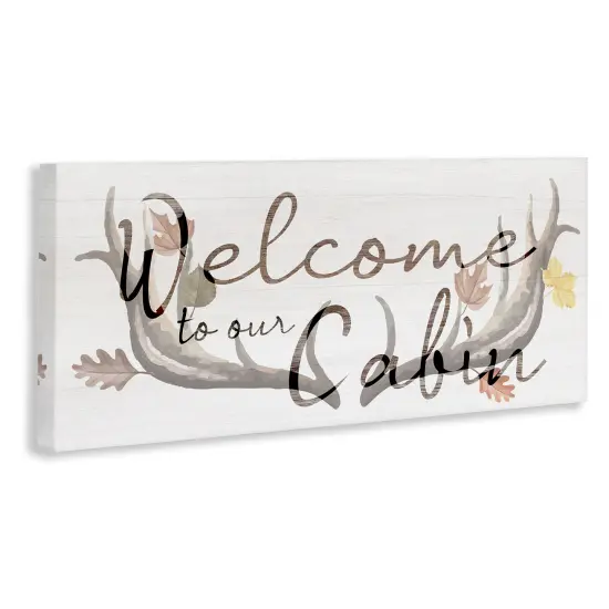 Welcome Cabin Deer Antlers Canvas Art {3}