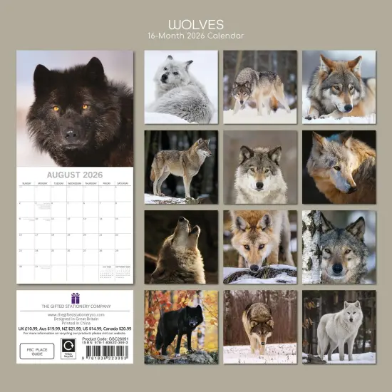 The Gifted Stationary 2026 Square Wall Calendar, Wolves, 16-Month Animals Theme Hanging Calendar with 180 Reminder Stickers, Month Planner for Home, or Creative Spaces, 12x12 In Multicolor {4}