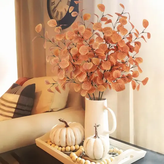 4Pcs Artificial Eucalyptus Leaves Stems - Fall {2}