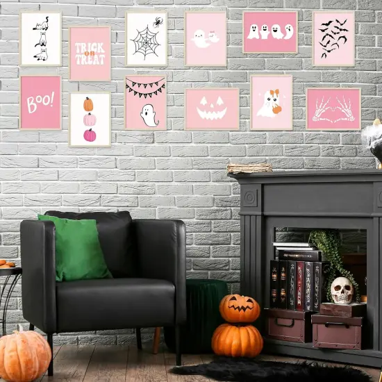12Pcs Halloween Wall Art Prints - Pink (8 x 10 Inch) {4}