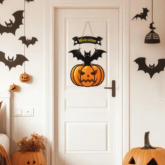 Wooden Black Bats Pumpkin Halloween Wreaths {5}