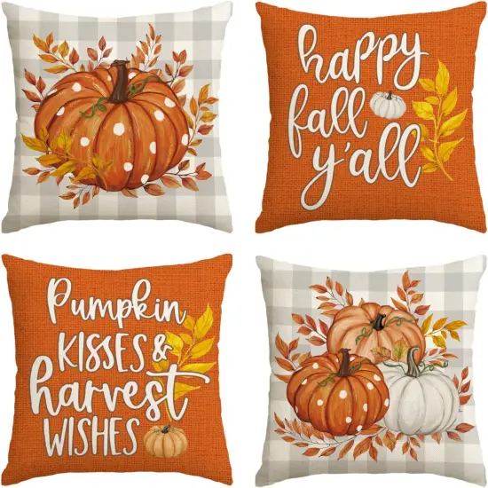Fall Thanks Pumpkin Leaves Throw Pillow Covers {1}