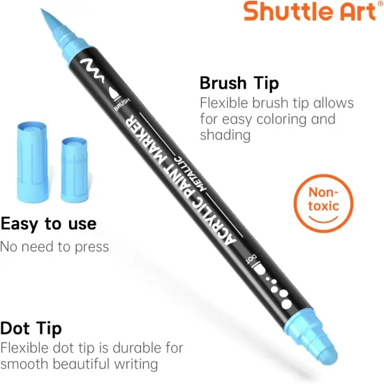 28 Metallic Colors Dual Tip Acrylic Paint Markers {3}