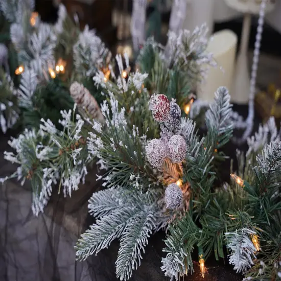 6 Feet - Christmas Garland, Snowy Garland, White Lights 50, Decorated {4}