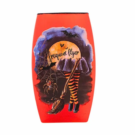 Stony Creek 7.75 In Frequent Flyer Pre-Lit Med Vase Halloween Lighted Glass Accent , Halloween Decor Halloween Witches Hat Spider Moon Witch Legs {3}