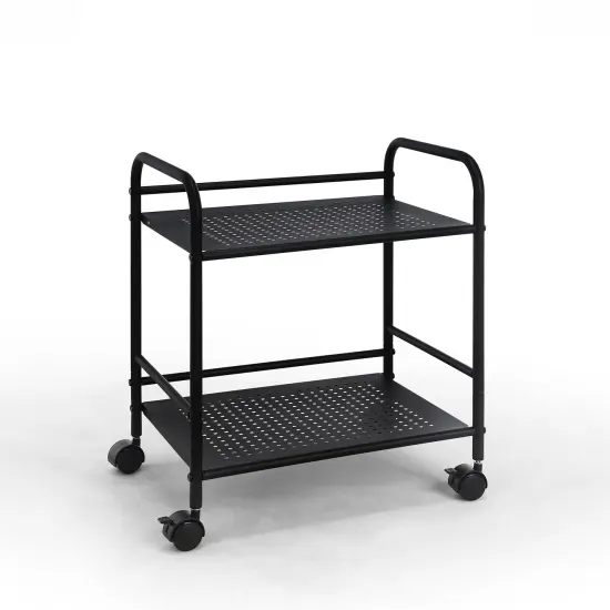 2-Tier Metal Rolling Utility Cart &ndash; Mobile Storage Shelf with Caster WheelsC Black {1}