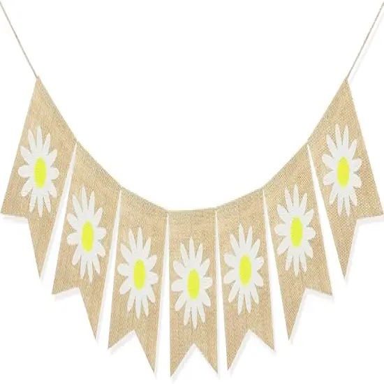 Spring Flower Banner Burlap Rustic Spring Bunting Garland Daisy Flower for Spring Theme Party Decorations Mantel Fireplace Wall Decor {1}