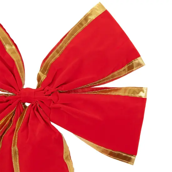 Northlight 18" x 30" Red 4-Loop Velveteen Christmas Bow with Gold Trim {6}
