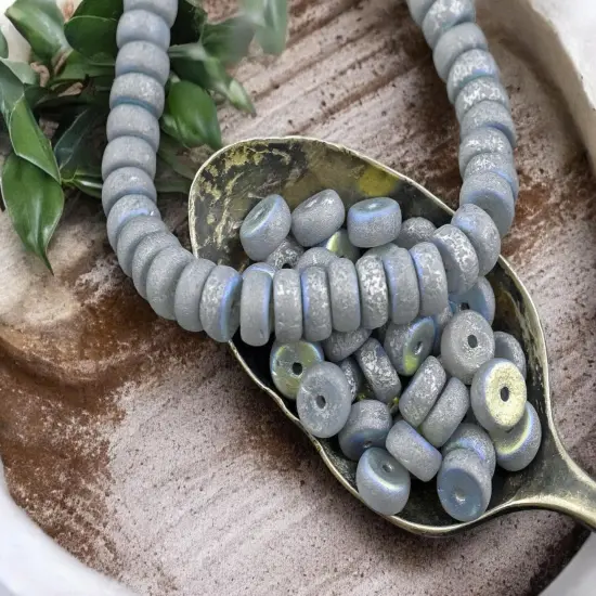 *50* 6x3mm Silver Washed Etched Grey AB Heishi Rondelle Beads {1}