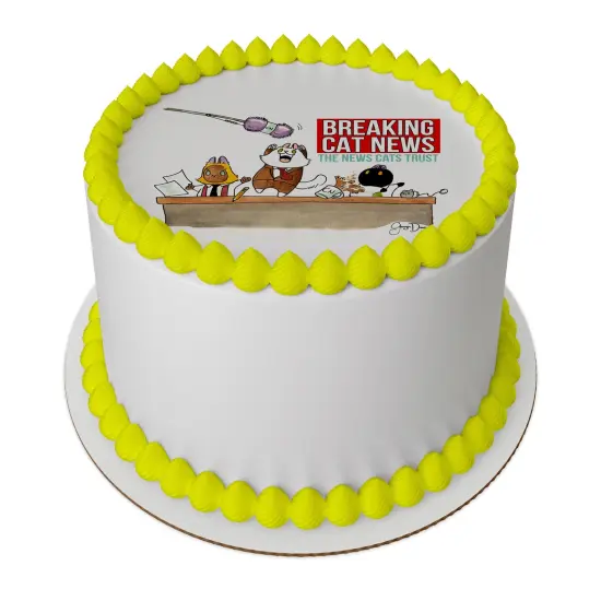 8 Inch Round Breaking Cat News Birthday Edible Cake Topper Kit {2}