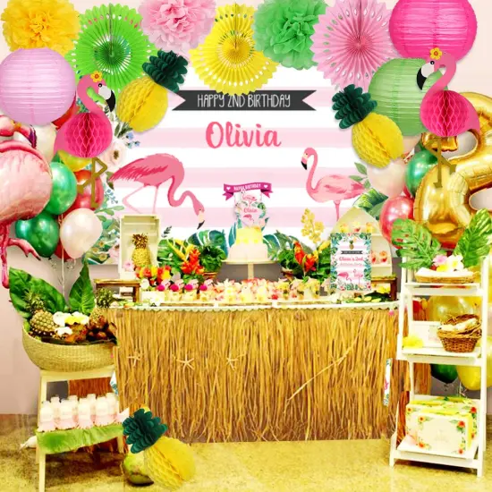 YUNXUAN Flamingo Party Supplies, Hawaiian Party Decorations Flamingo and Pineapple Honeycomb Ball Paper Lanterns Paper Fans Pom poms Flowers for Birthday Luau Tropical Bachelorette Party {4}